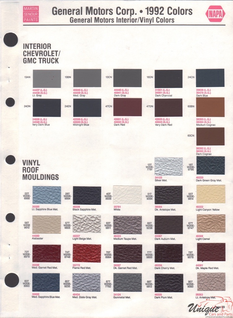 1992 General Motors Paint Charts Martin-Senour 5
